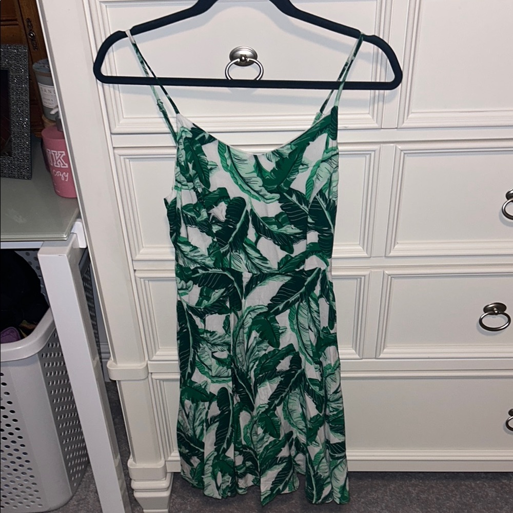 Tropical Green Leaf Print Dress